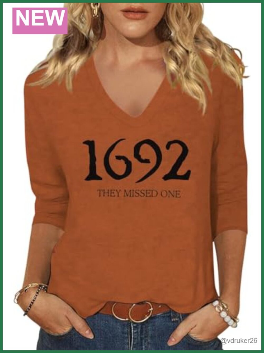 Women's Halloween V-Neck 3/4 Sleeve Graphic Print T-Shirt Cotton Blend Loose Fit